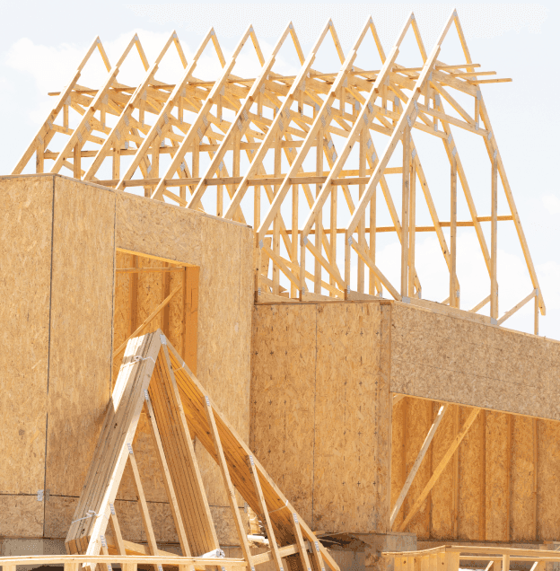 Wood framing of a new custom house under construction in California